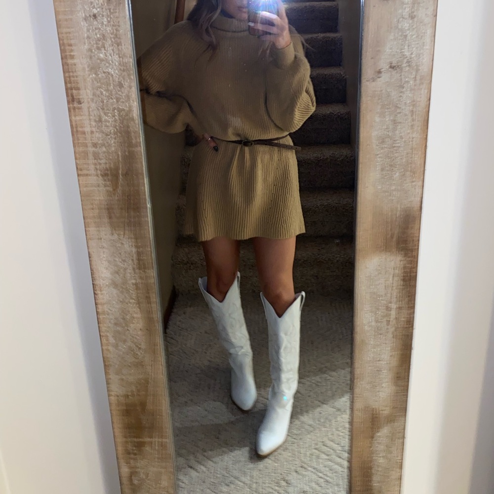12th Tribe tan cowl neck sweater dress, size S/M, in great condition.
